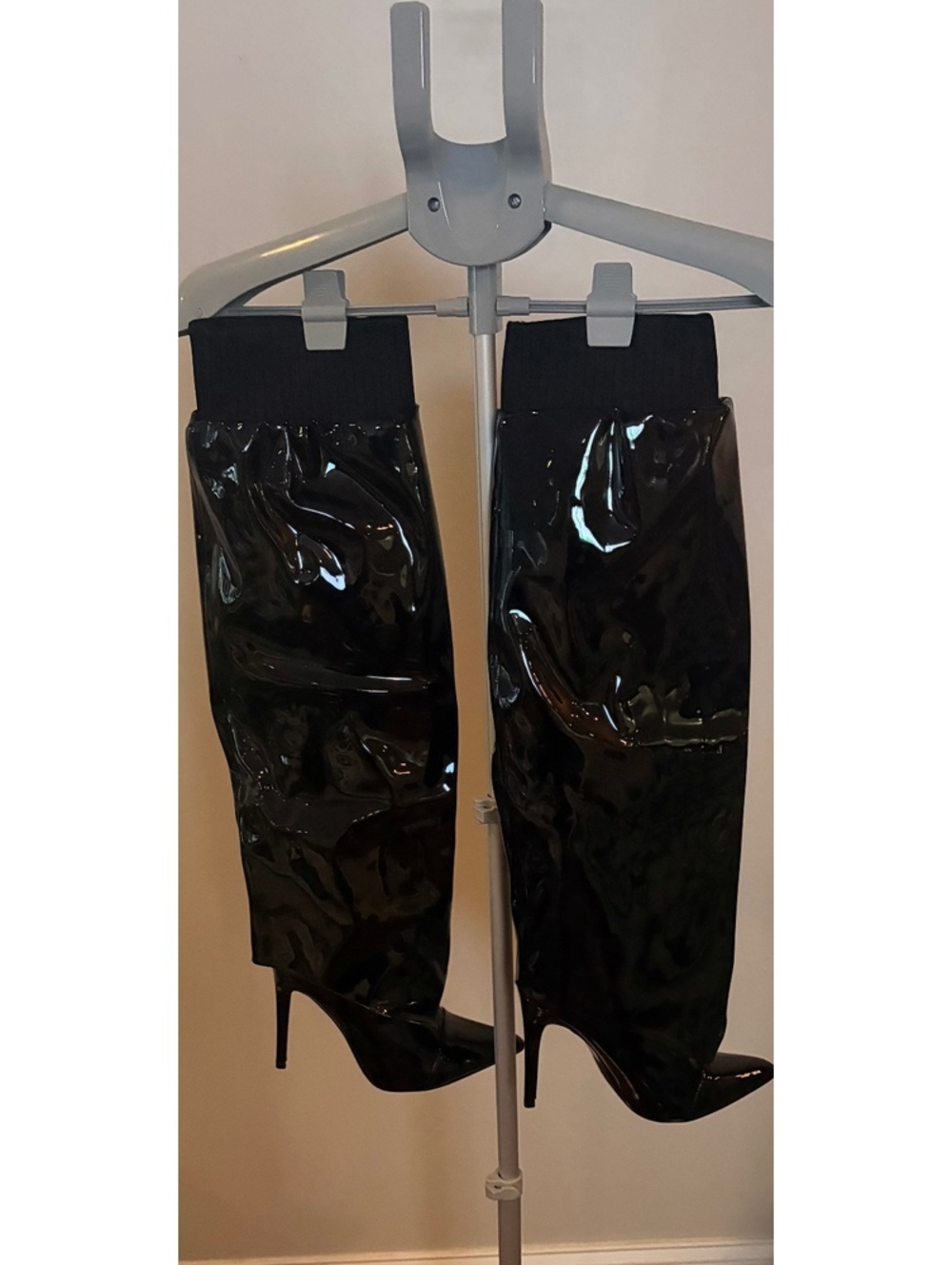 Bamako Women's Black Patent Over-the-Knee High Heel Boots Size 7